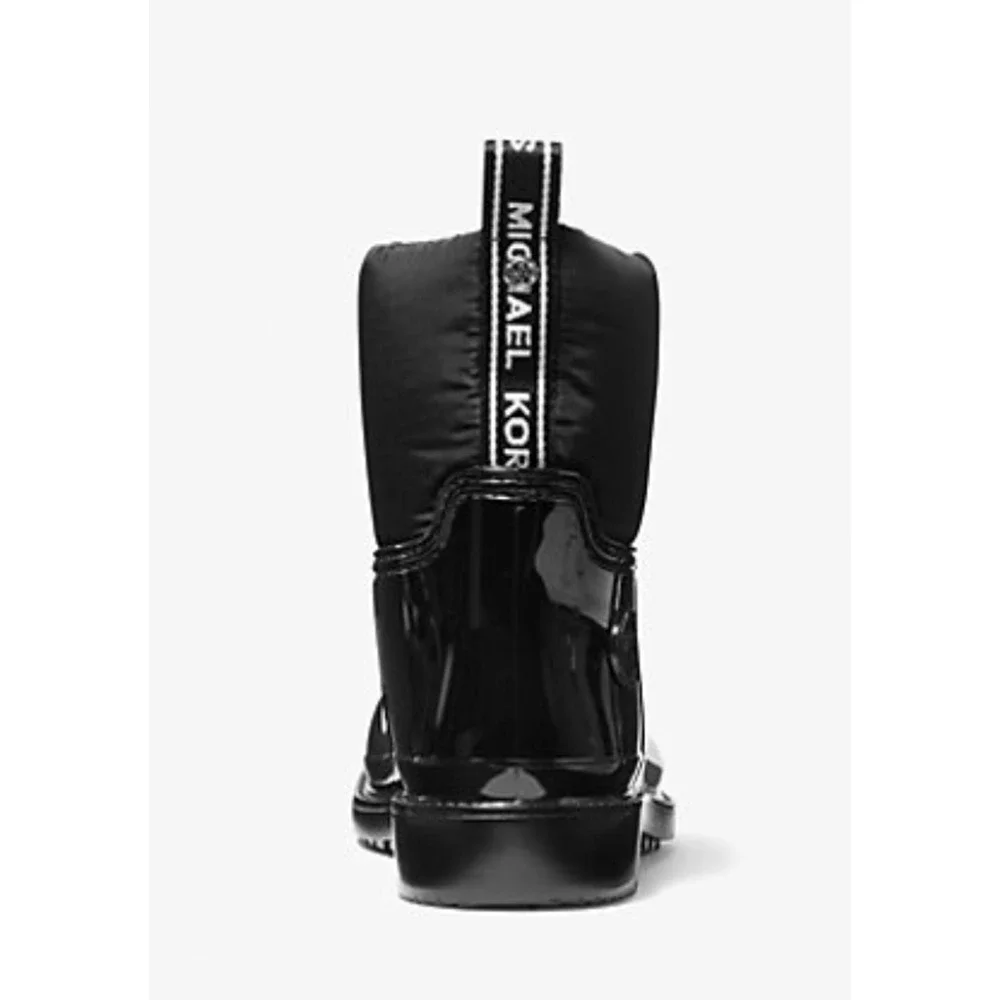 NEW MICHAEL KORS BLACK BLAKELY LOGO TAPE PVC NYLON RAIN ANKLE BOOTIE BOOTS SZ 10